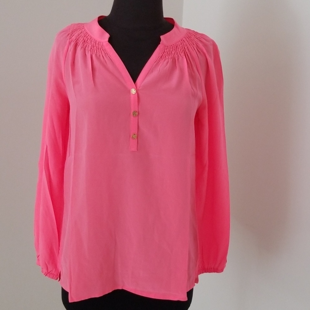 LILLY PULITZER Coral Silk Size XS Long Sleeve Top
